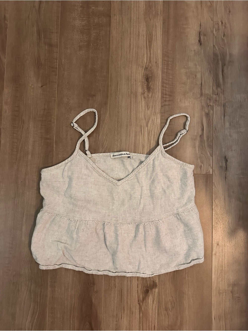 Abercrombie & Fitch Cream Linen-Blend Peplum Camisole